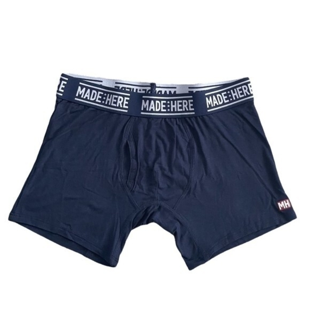 MADE HERE All American Navy White Viscose Rayon Spandex Boxer Brief Mens Sz S